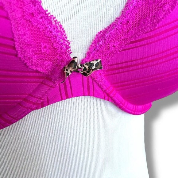 Ambrielle 34C Bra Raspberry Pink Sensual Stripe Plunge Push Up Padded Underwire - Picture 5 of 9